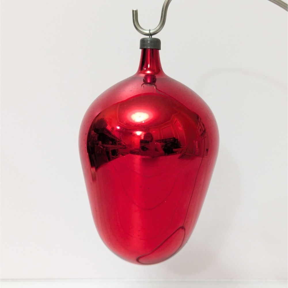Vtg -Made In Italy on Cap- Red Blown Glass Elongated Bullet Drop 5" Ornament MCM